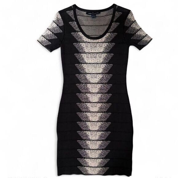 y2K French Connection Jacquard Textured Bodycon Sheath Dress Black/Birch size 10 - Picture 1 of 8